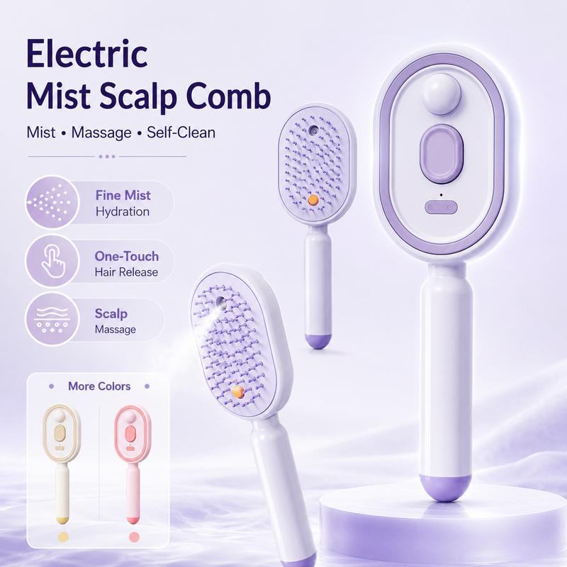 🔥ProGlide™🇬🇧 Scalp Massager Comb 💆‍♀️ – Self-Cleaning 🧼, Tangle-Free ✂️ & Frizz-Control Hair Brush with Soothing Mist Spray 💨✨ | Perfect for Dry, Brittle Hair 💧🌟