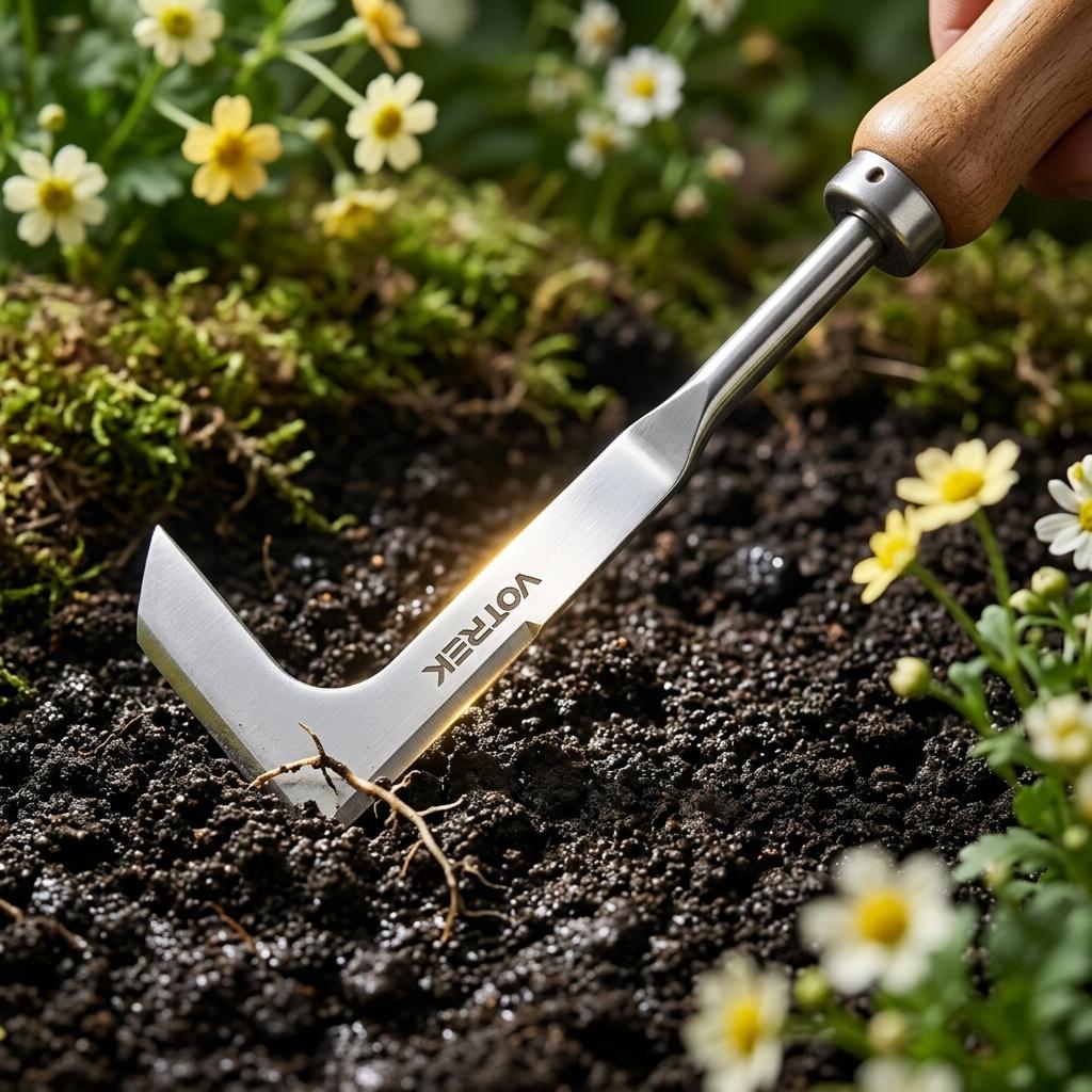 VOTREK Fathers Day Gift Crack Weeding Tool Stainless Steel Manual Grass Puller Beech Wood Handle for Sidewalk Driveway Patio Paver Narrow Wall Gaps Garden
