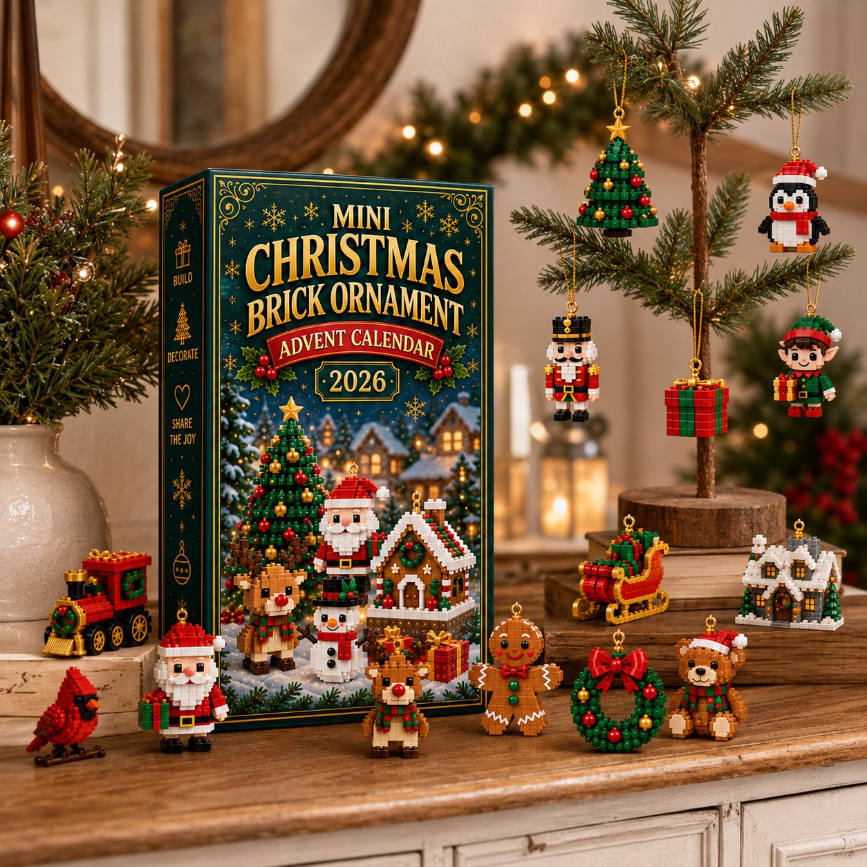 24-Day Christmas Ornament Advent Calendar – 24 Unique Mini Designs with Hanging Loops