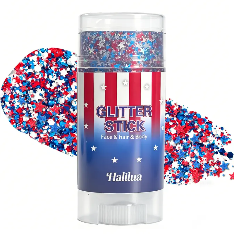 4th of July Glitter Stick | Red, White & Blue Body & Hair Sparkle for Independence Day Party, Festival & Fun Holiday Look