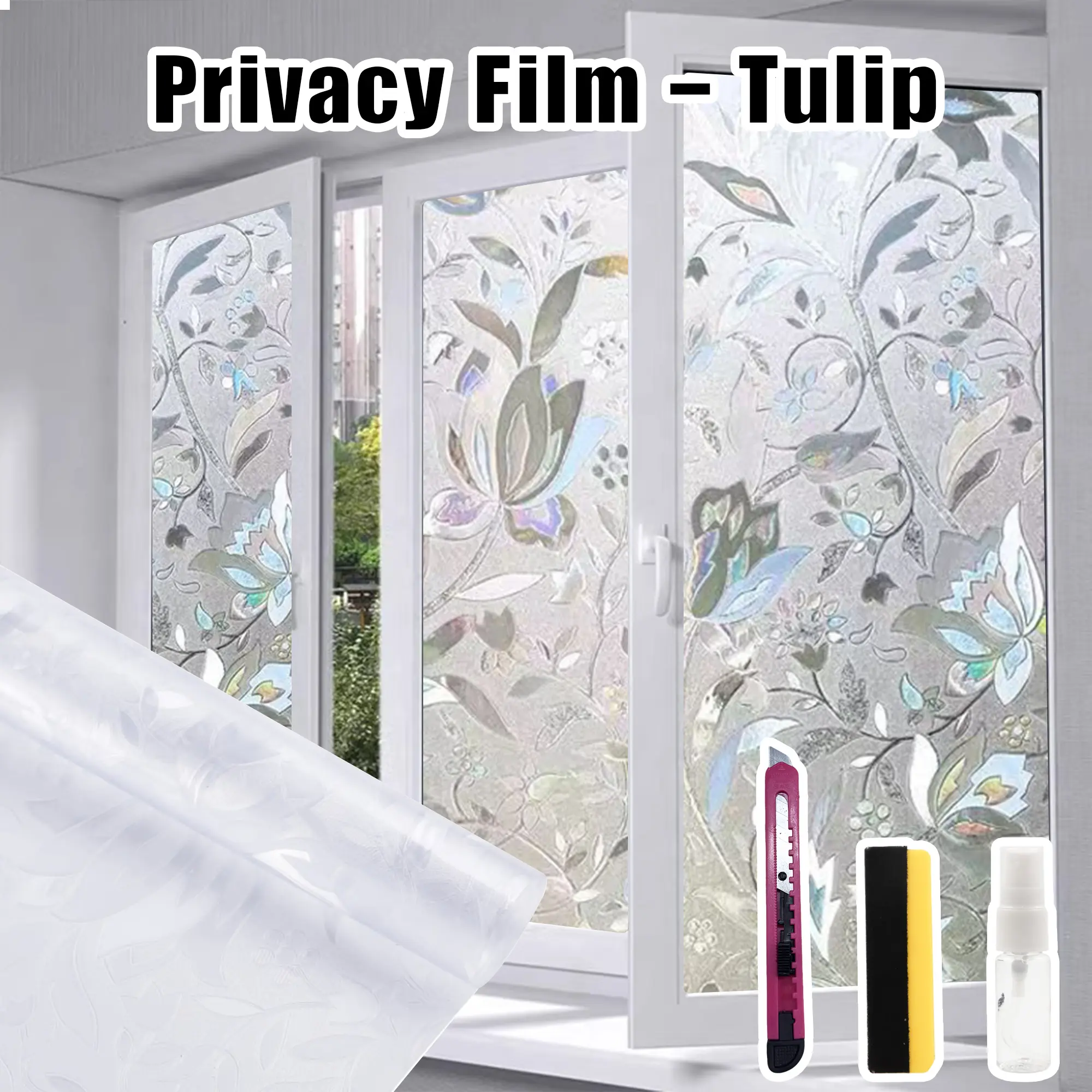 Window Privacy Film, Static Cling Removable Window Tint, Sun and UV Blocker for Glass Doors, Reflective Mirror Privacy Film