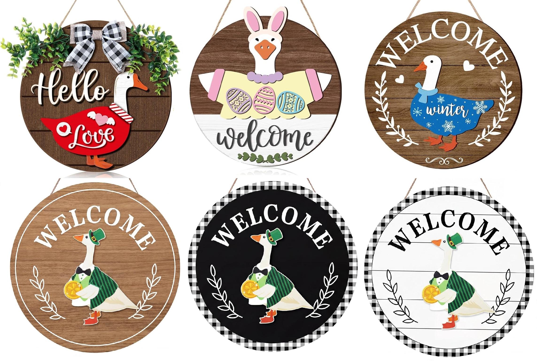 Gejoy Magnetic Interchangeable Goose Sign - Rustic Farmhouse Wooden Welcome Decor, Halloween Things for Front Door Porch Accessories, House Decor Entryway Hanging Housewarming Gift, Wall Hanging