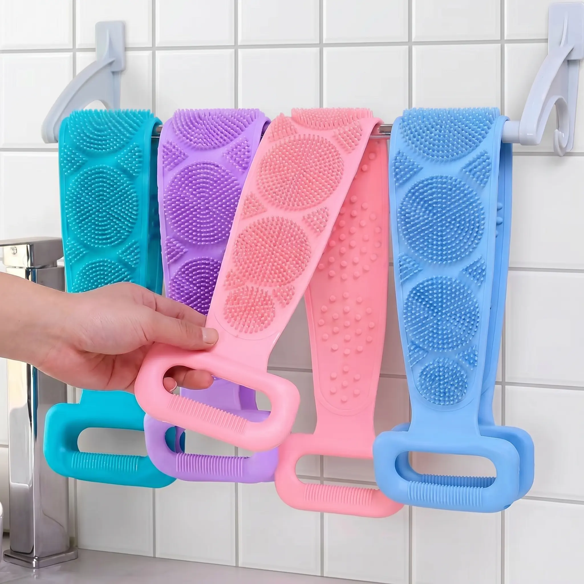 Double-Sided Silicone Back Scrubber, Exfoliating Body Brush Strap for Shower & Bath, Gentle Personal Cleaning Tool for All Skin Types