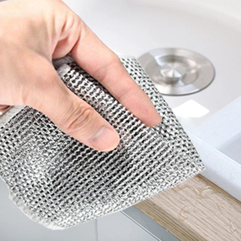 10&20PCS Double-Layer Steel Wire Cleaning Cloth Non-Scratch WireDishcloth Rag Heavy Duty Scrub Pads Multi-Purpose SilverMesh Scouring Pads for Dishes, Pots, Pans