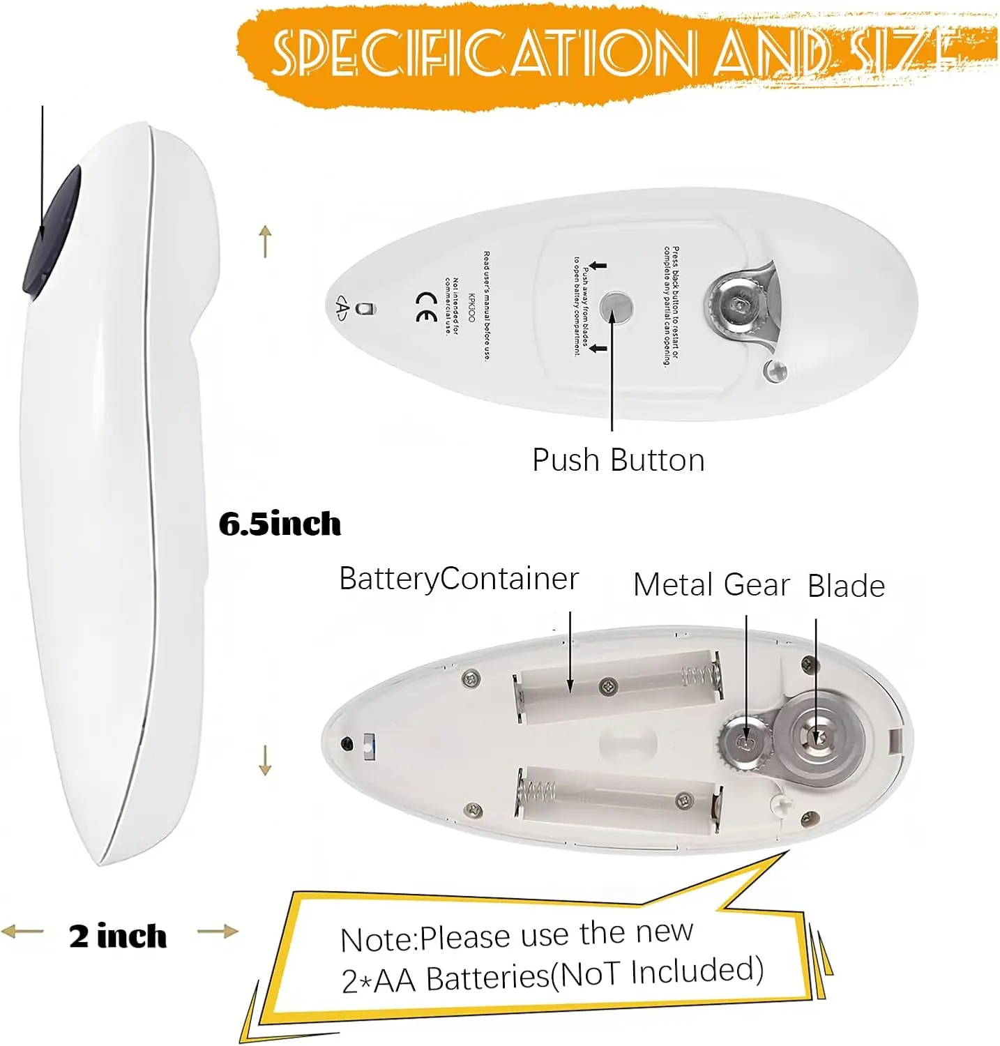 Electric Can Opener, One-Touch Automatic Can Opener Achieves smooth, safe, and rapid can opening along the edge Compatible with nearly all canned goods Hands-free operation Ideal gift, kitchen essential for elderly arthritis sufferers