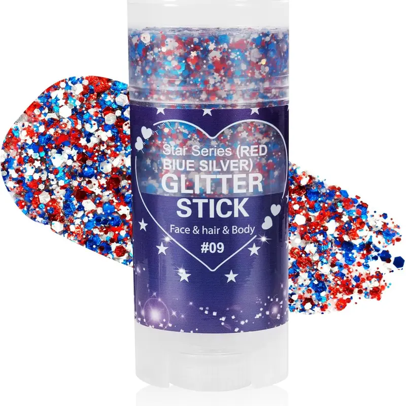 4th of July Glitter Stick | Red, White & Blue Body & Hair Sparkle for Independence Day Party, Festival & Fun Holiday Look
