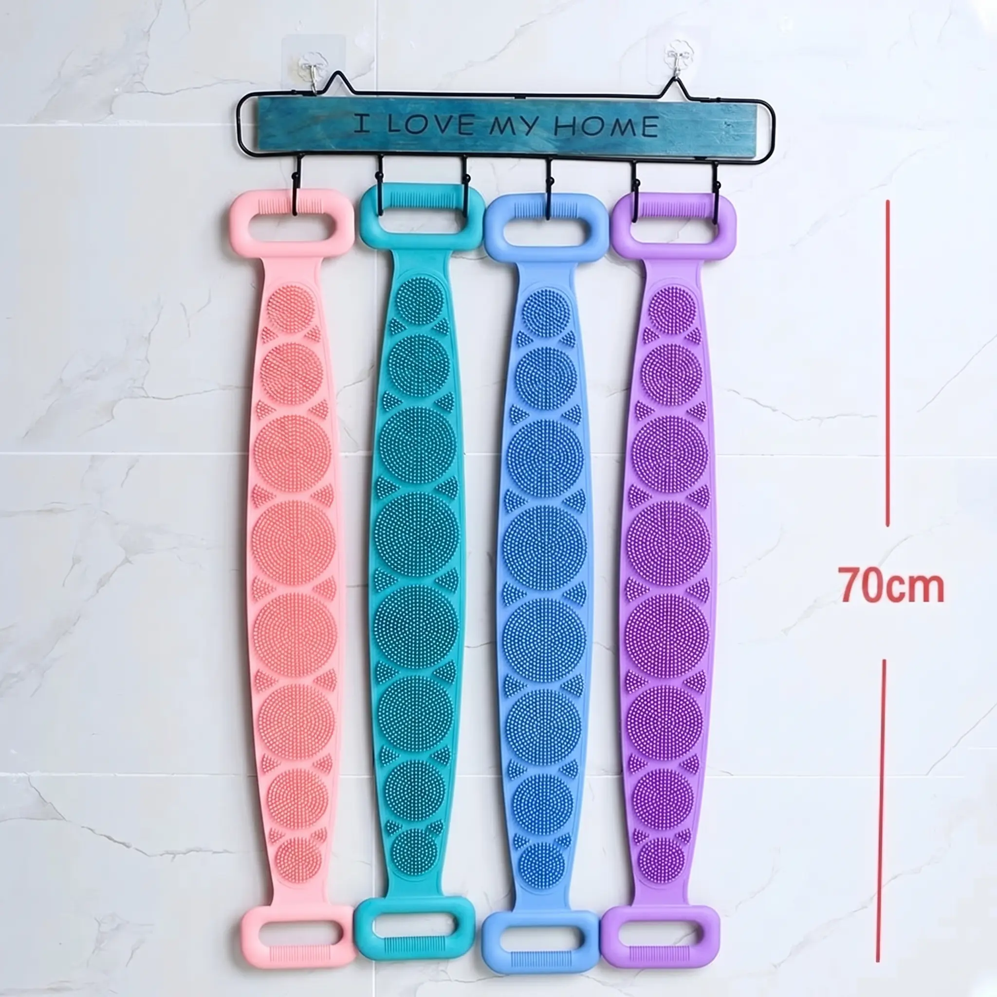 Double-Sided Silicone Back Scrubber, Exfoliating Body Brush Strap for Shower & Bath, Gentle Personal Cleaning Tool for All Skin Types