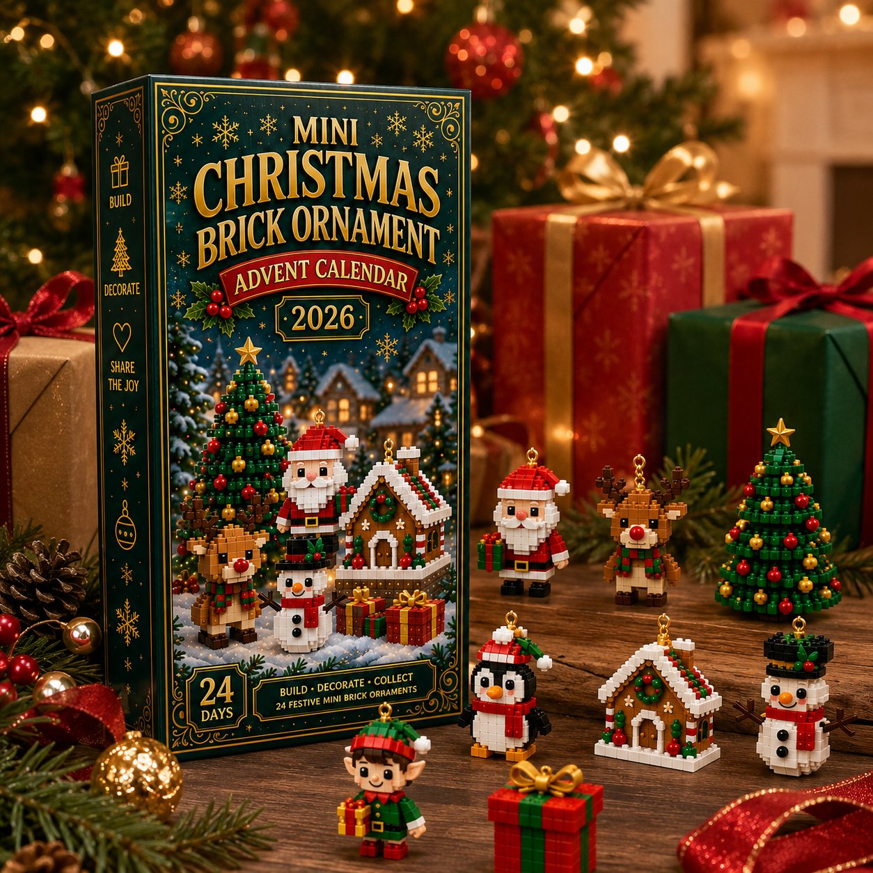 24-Day Christmas Ornament Advent Calendar – 24 Unique Mini Designs with Hanging Loops