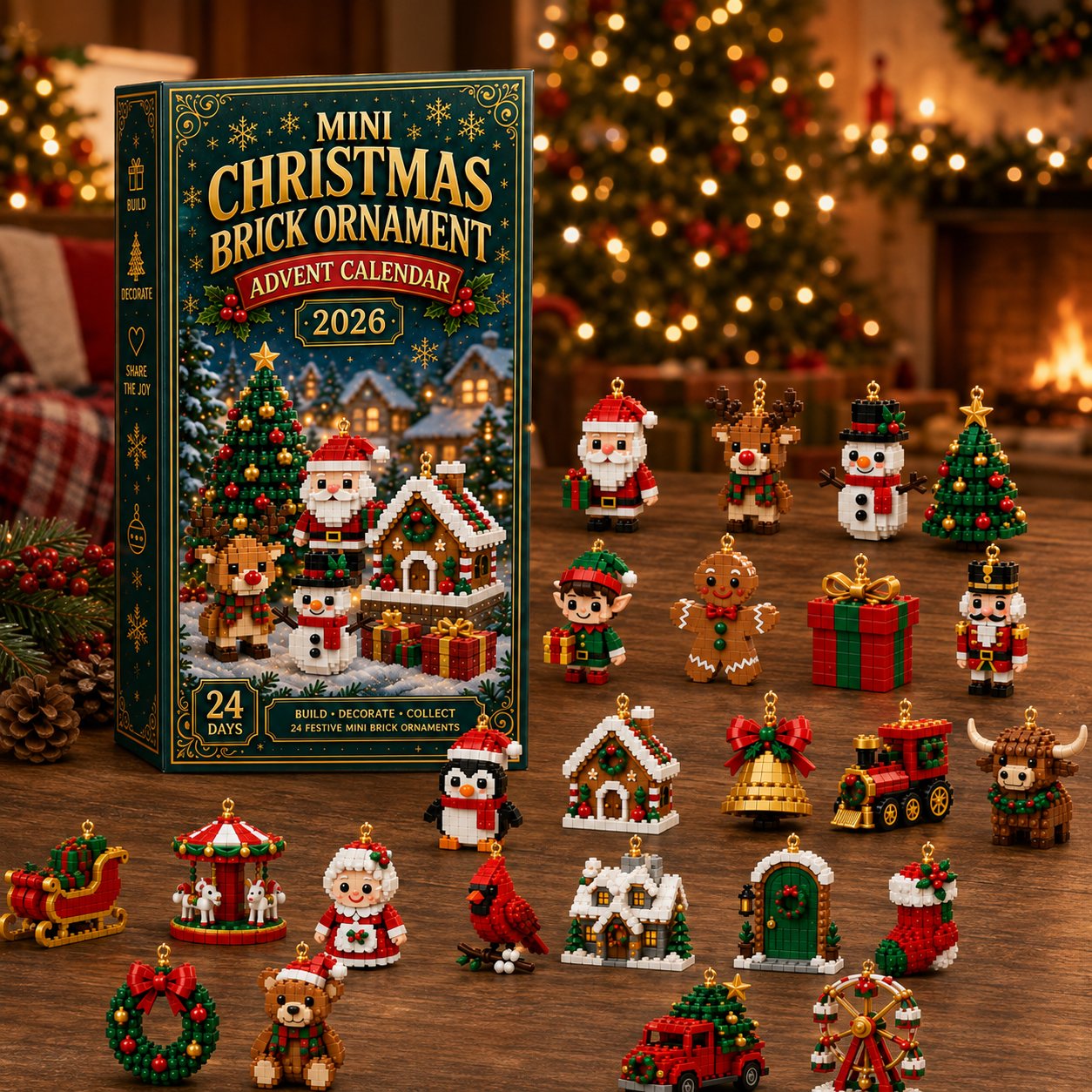 24-Day Christmas Ornament Advent Calendar – 24 Unique Mini Designs with Hanging Loops