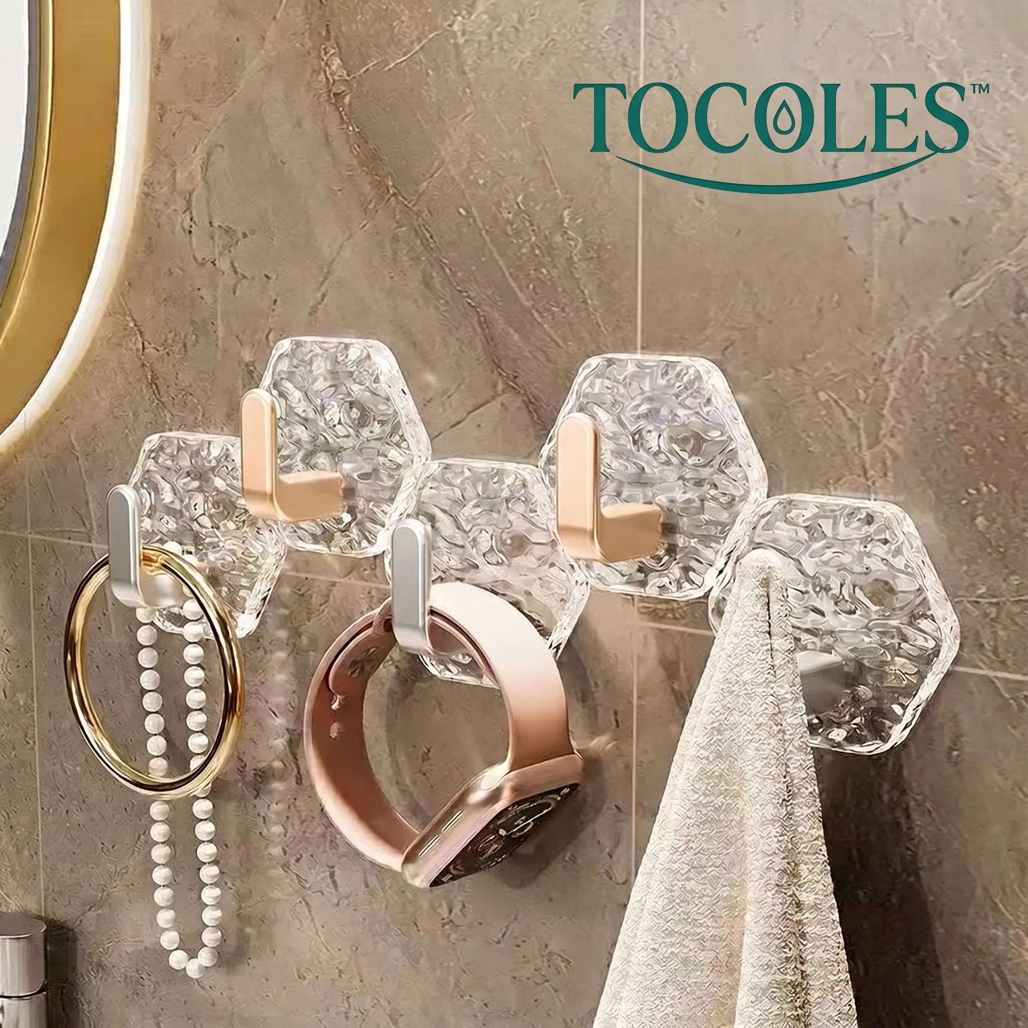 Self-Adhesive Hooks 10/20 Pack Hexagonal Ripple Design Heavy Duty Sticky Hooks Waterproof Rustproof for Bathroom Kitchen Keys Towels Coats Household Storage Organiser Easy Installation