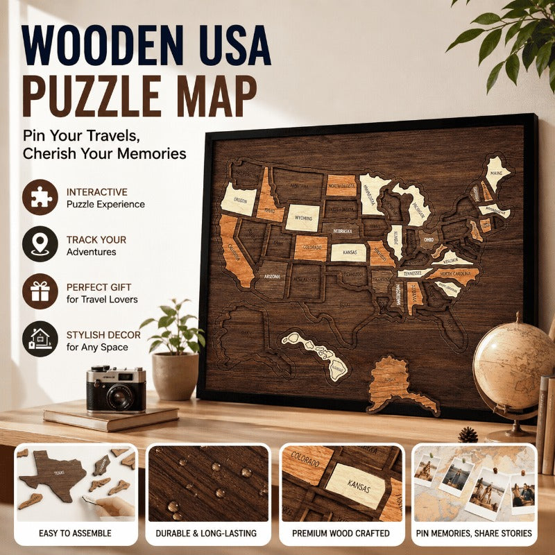 Wooden USA Travel Map Puzzle GIFTS