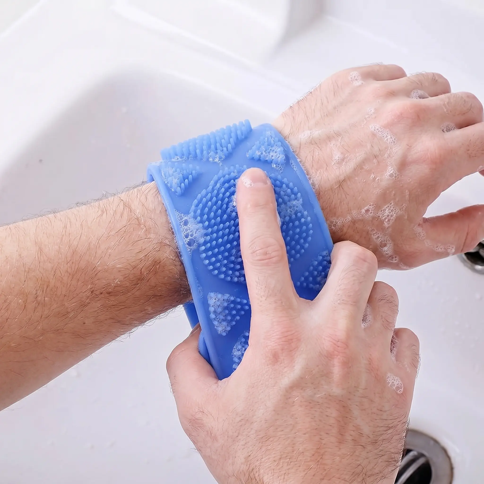 Double-Sided Silicone Back Scrubber, Exfoliating Body Brush Strap for Shower & Bath, Gentle Personal Cleaning Tool for All Skin Types