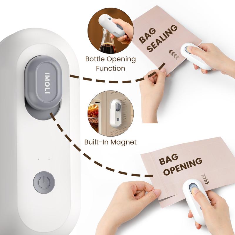 New 4 in 1 Mini Sealing Machine Snack Bag Portable Beer Bottle Opener Built-In Cutter USB Rechargeable Plastic Heat Sealer for Food Storage Magnetic Design Home Kitchen Pet Supplies Camping