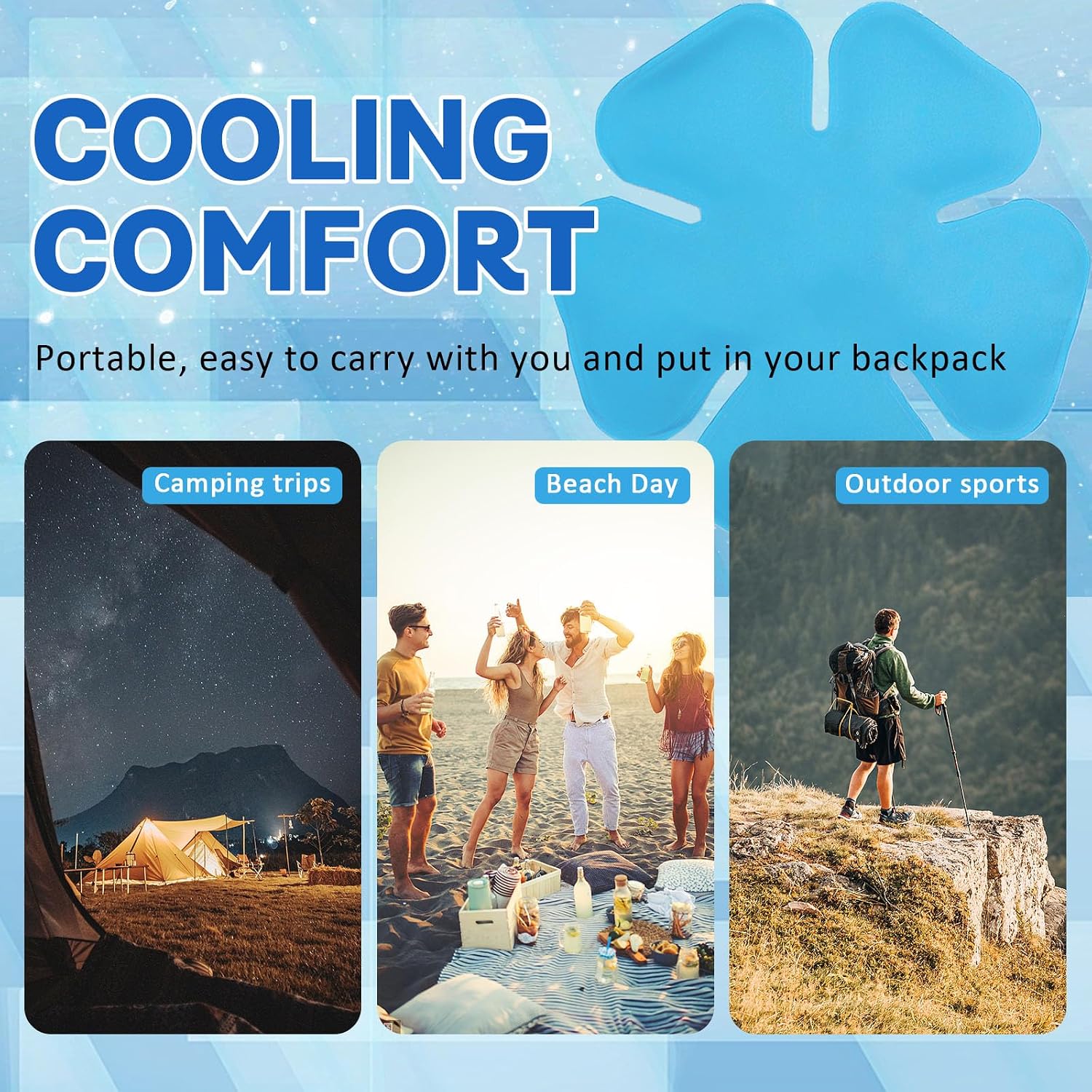 Head Cooling Ice Pack 2 Pack, Reusable Flexible Cooling Gel Liner for Regular Hats, Cycling and Catcher Helmets, Summer Heat Relief (Lake Blue)