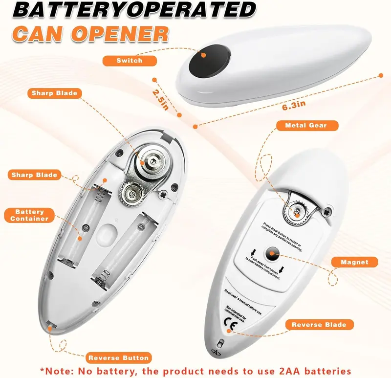 Electric Can Opener, One-Touch Automatic Can Opener Achieves smooth, safe, and rapid can opening along the edge Compatible with nearly all canned goods Hands-free operation Ideal gift, kitchen essential for elderly arthritis sufferers