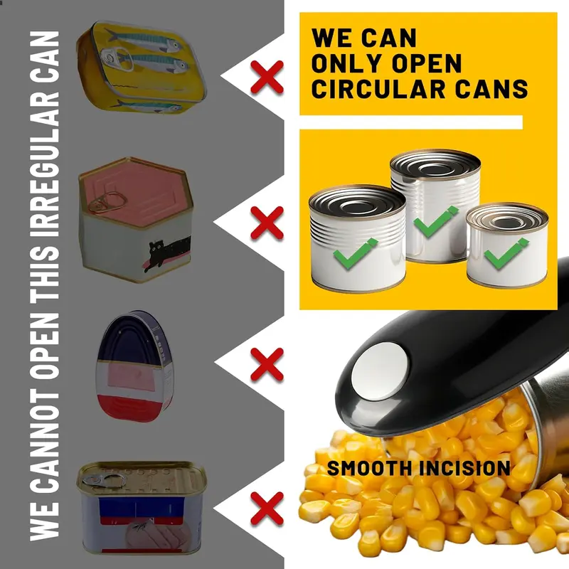 Electric Can Opener, One-Touch Automatic Can Opener Achieves smooth, safe, and rapid can opening along the edge Compatible with nearly all canned goods Hands-free operation Ideal gift, kitchen essential for elderly arthritis sufferers