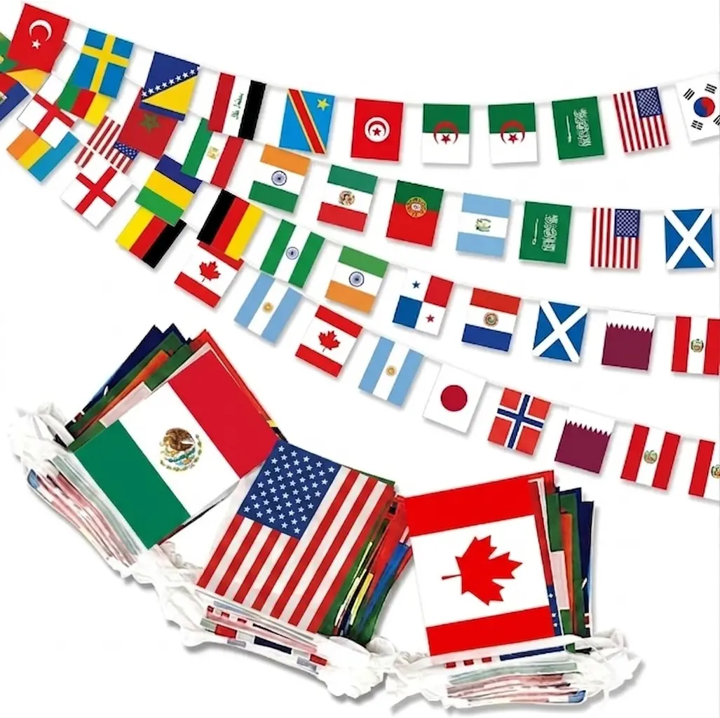 48-Country World Flags Bunting Banner Polyester String Pennants 47 Ft Indoor Outdoor Party & Game Day Decor FIFA