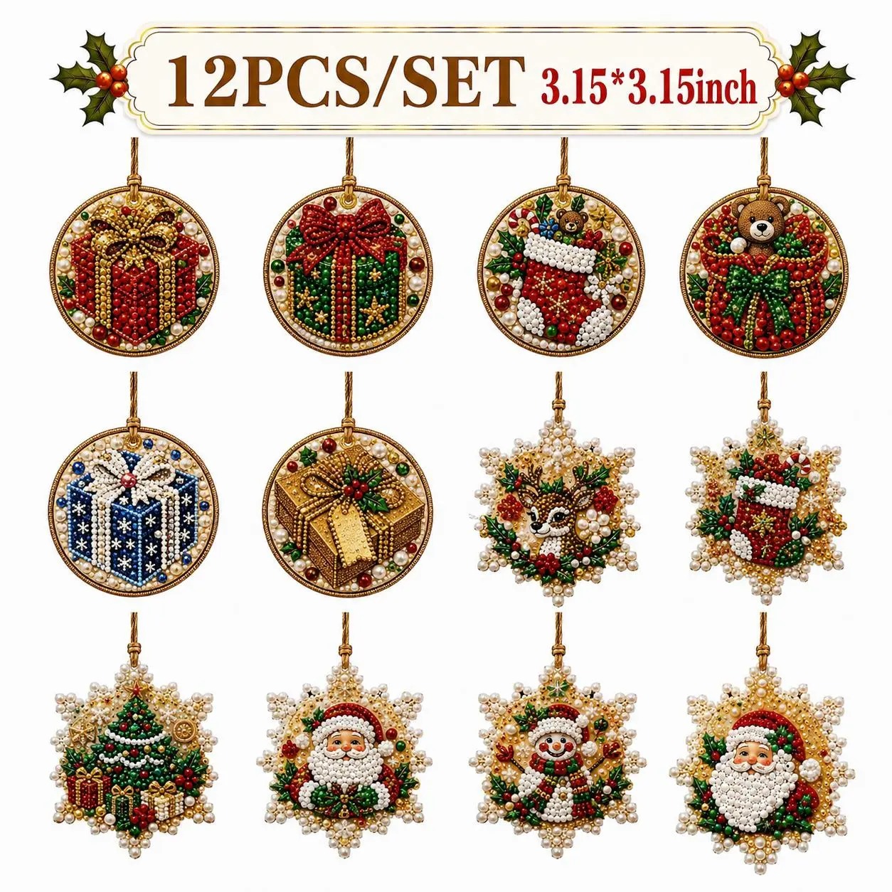 6Pcs/12Pcs Christmas DIY Diamond Painting Ornaments Kit for Holiday Home Decor