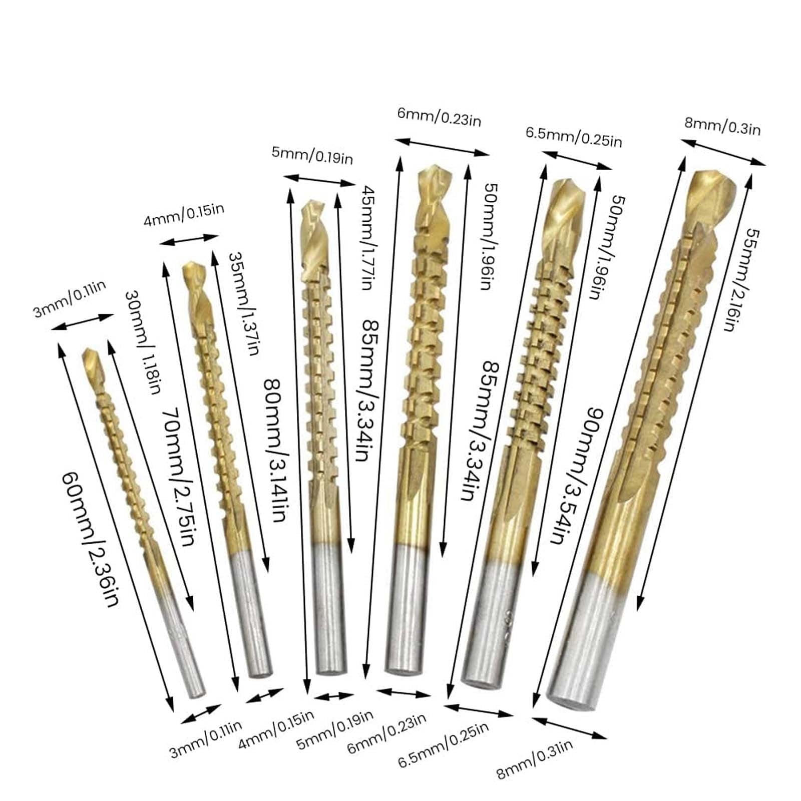 Drill Bit Set, Twist Drill Bits, Power Tool Accessories, 6Pcs Titanium Coated Carbon Steel Drill Bit Kit, 135° Split Point Straight Shank Anti-Walk Drilling Tools, Fully Ground Heat Resistant Bits