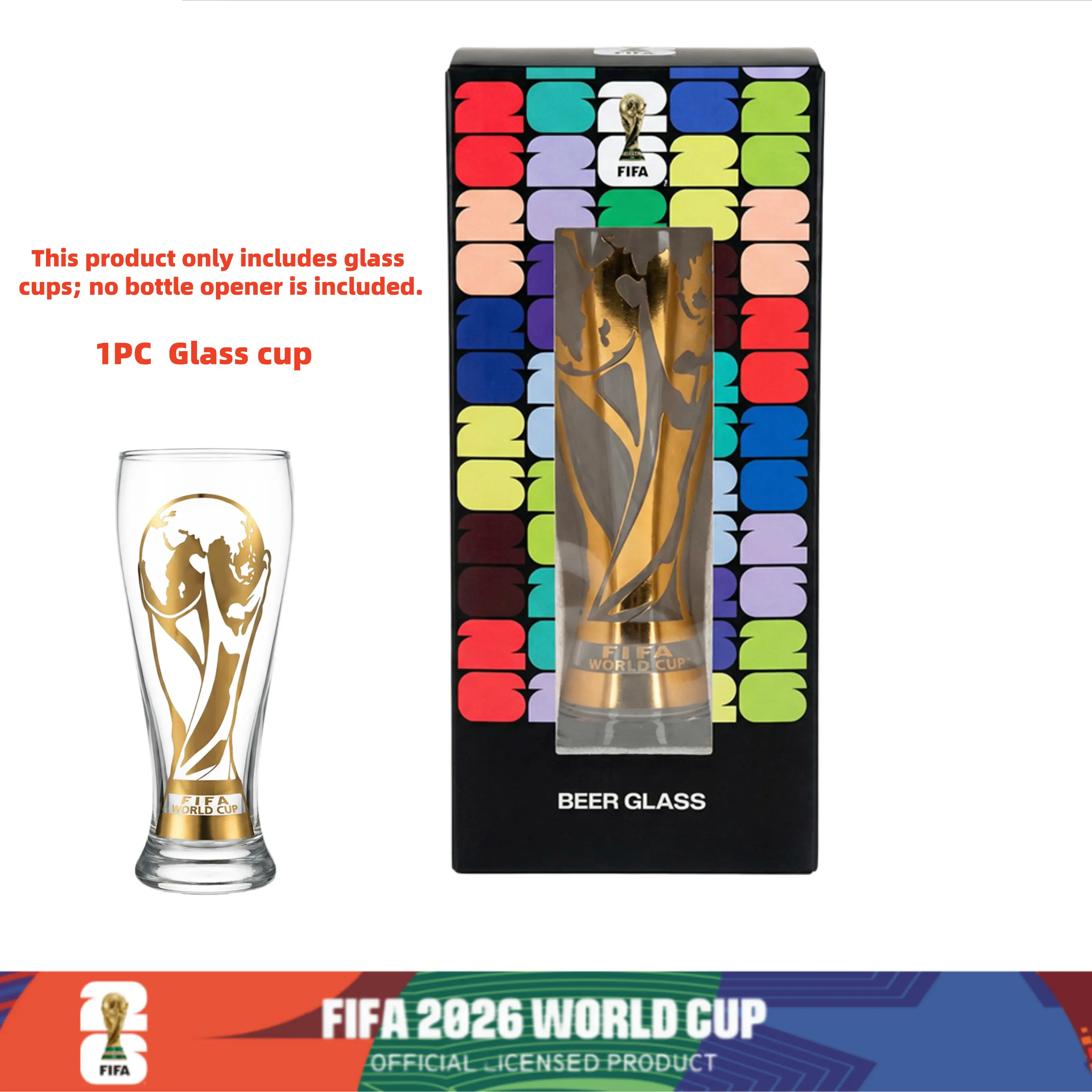 Father's Day Exclusive | 2026 FIFA World Cup Glass Set Made of premium glass with trophy-style gold trim. Suitable for gifting to boyfriends, daily home use and parties. Reusable cups with a variety of combinations to choose from,summerwins