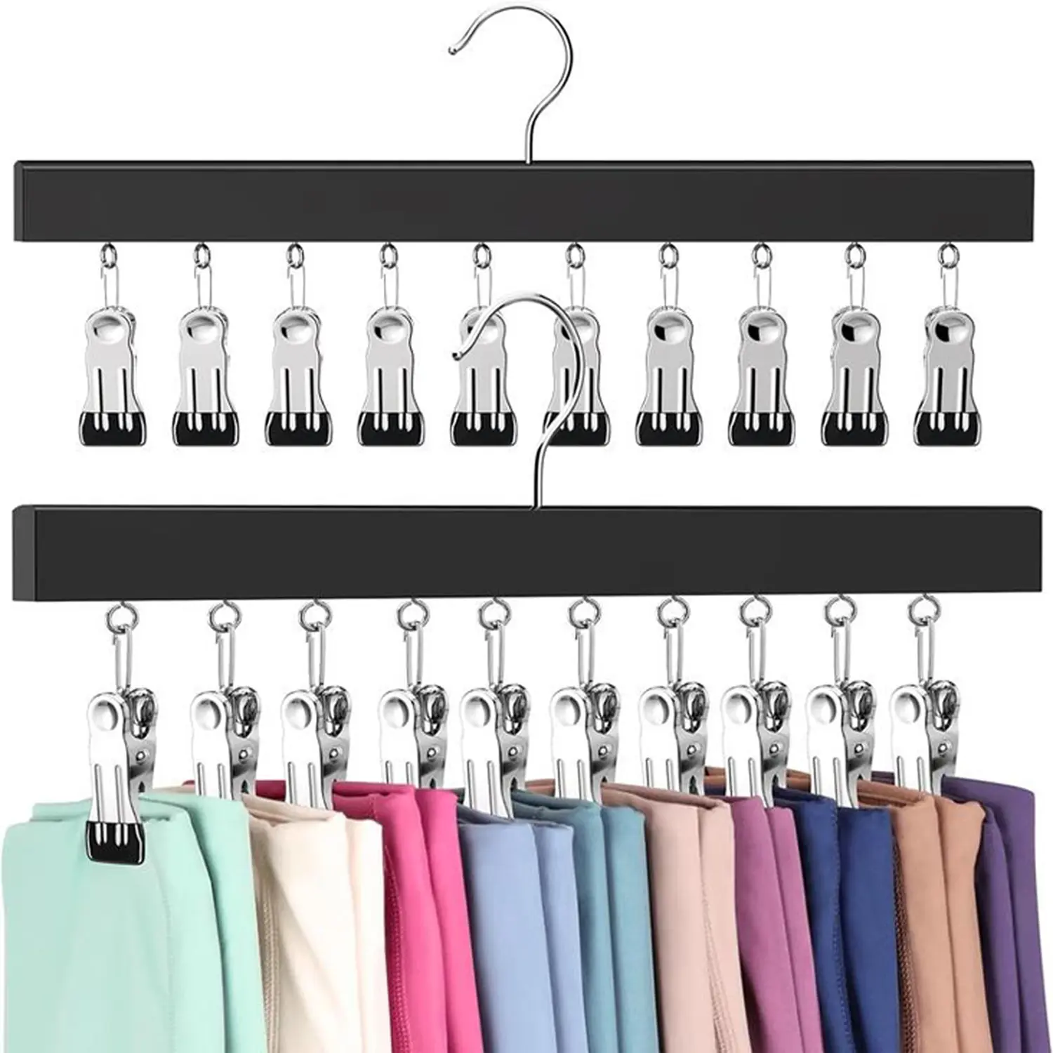 2 Pack Wooden Hat Organizer with Clips - Fits All Caps
