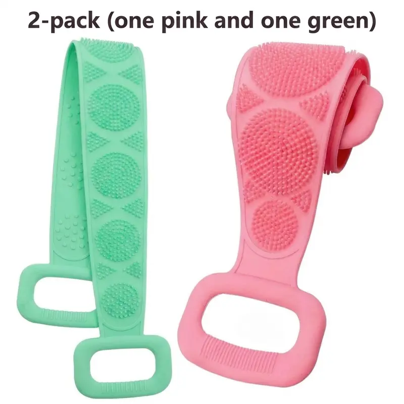 Double-Sided Silicone Back Scrubber, Exfoliating Body Brush Strap for Shower & Bath, Gentle Personal Cleaning Tool for All Skin Types