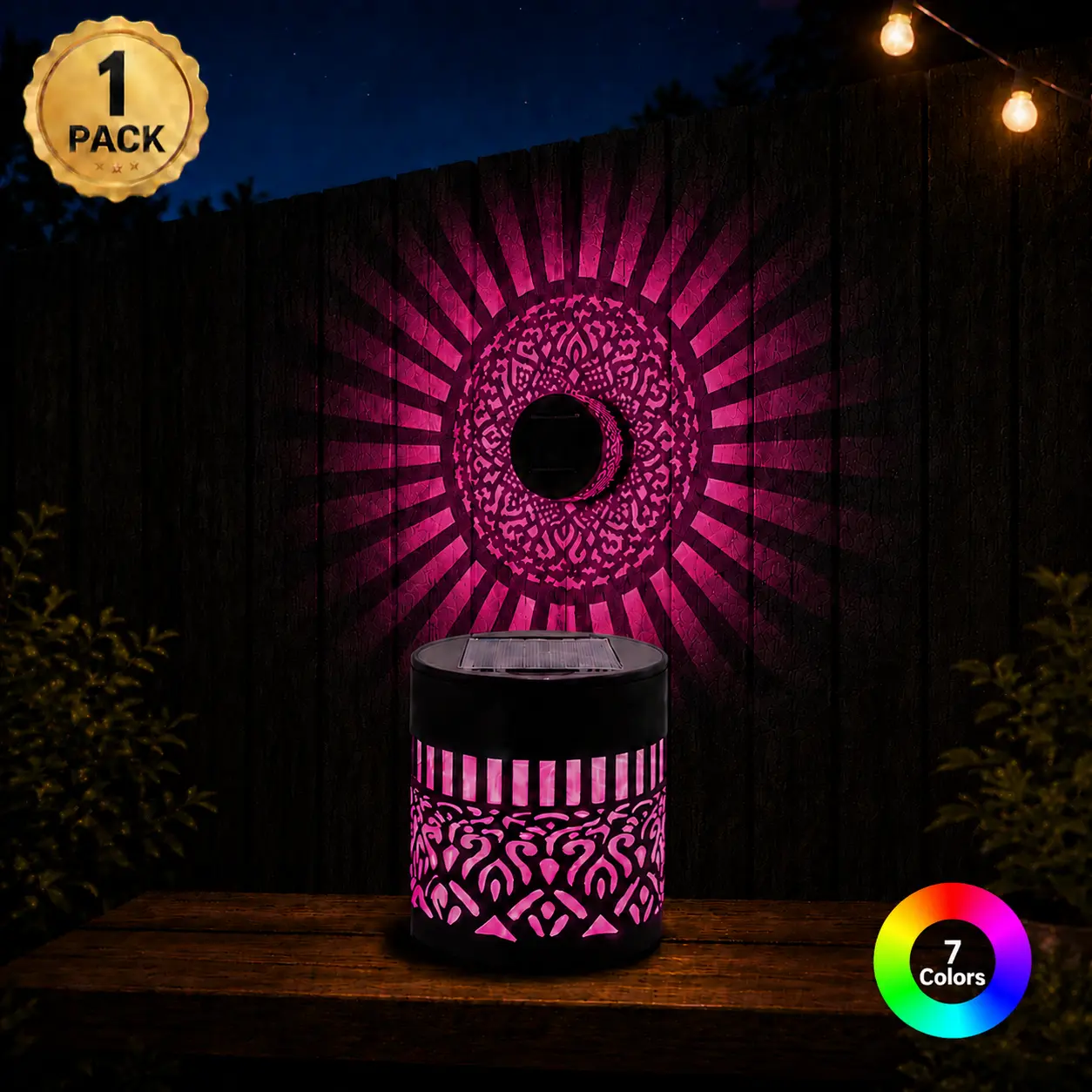 Solar Mandala Lights, 2026 Metal Solar Wall Lights with Mandala Projection for Summer, Waterproof Color-Changing Solar Fence Lights for Garden, Yard, Deck, Patio, Pool, Lawn, Backyard Decor