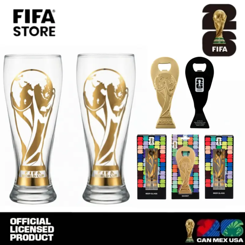 Father's Day Exclusive | 2026 FIFA World Cup Glass Set Made of premium glass with trophy-style gold trim. Suitable for gifting to boyfriends, daily home use and parties. Reusable cups with a variety of combinations to choose from,summerwins