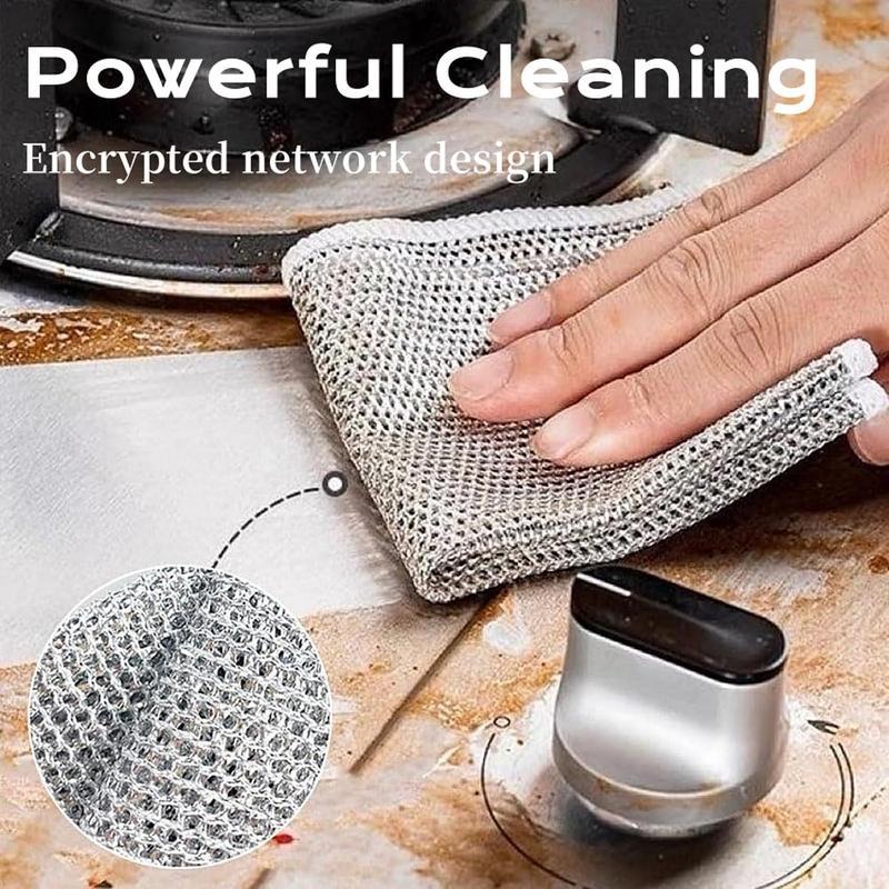 10&20PCS Double-Layer Steel Wire Cleaning Cloth Non-Scratch WireDishcloth Rag Heavy Duty Scrub Pads Multi-Purpose SilverMesh Scouring Pads for Dishes, Pots, Pans
