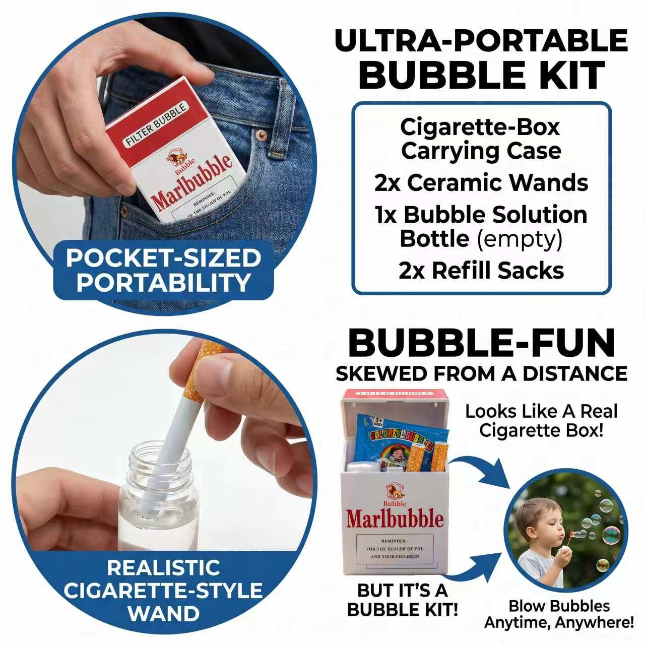 SummerVibes Bubble Cigarette Stress Relief Toy Fake Cigarette Mini Bubble Blower Bubble Sticks Relaxation Birthday Christmas Party Gift for Men Women