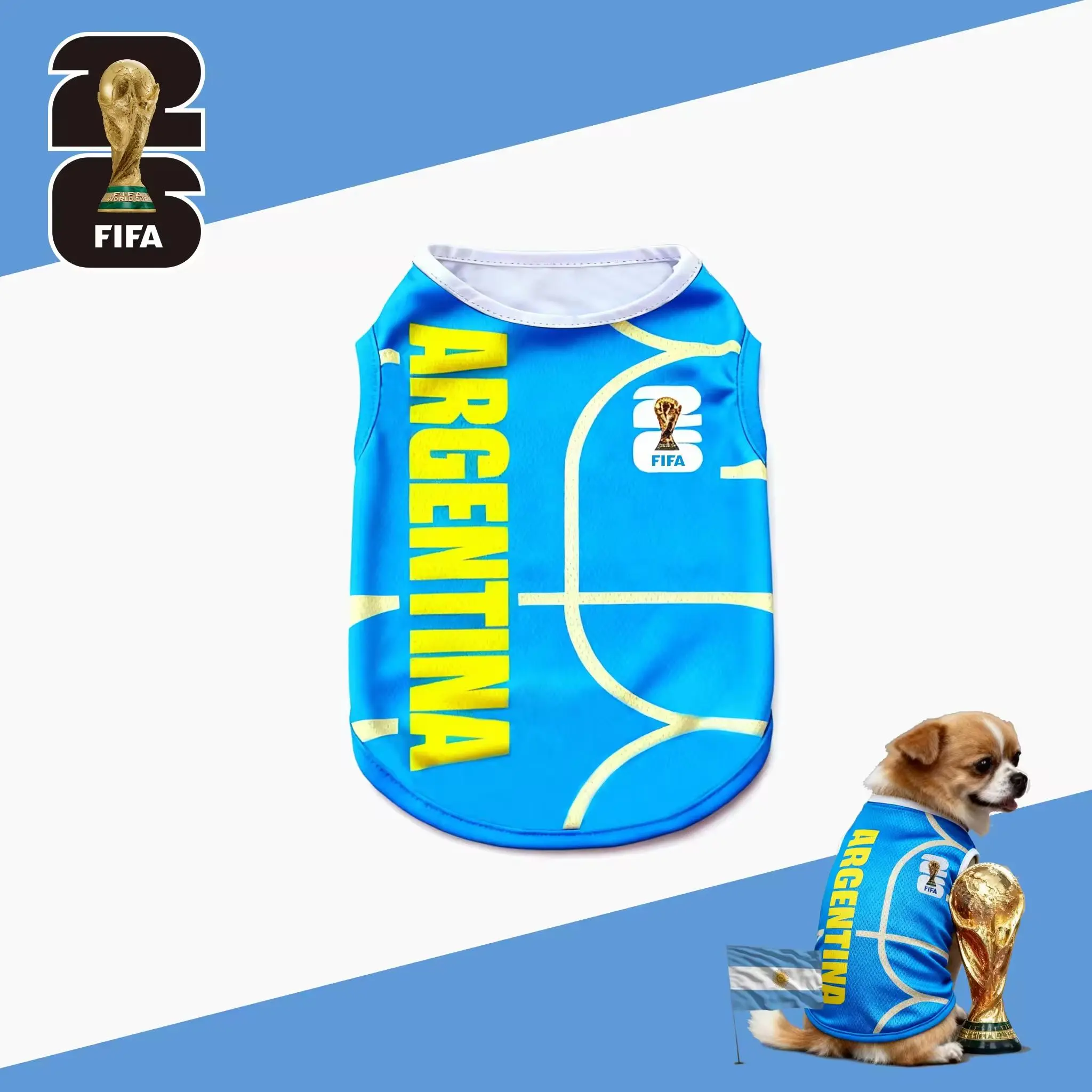 FIFA World Cup Official 2026 Licensed Luxury Pet Clothes Dog Jerseys  Cat T-shirt Comfortable Dog Apparel T Shirt Support USA/Mexico/Argentina/Brazil