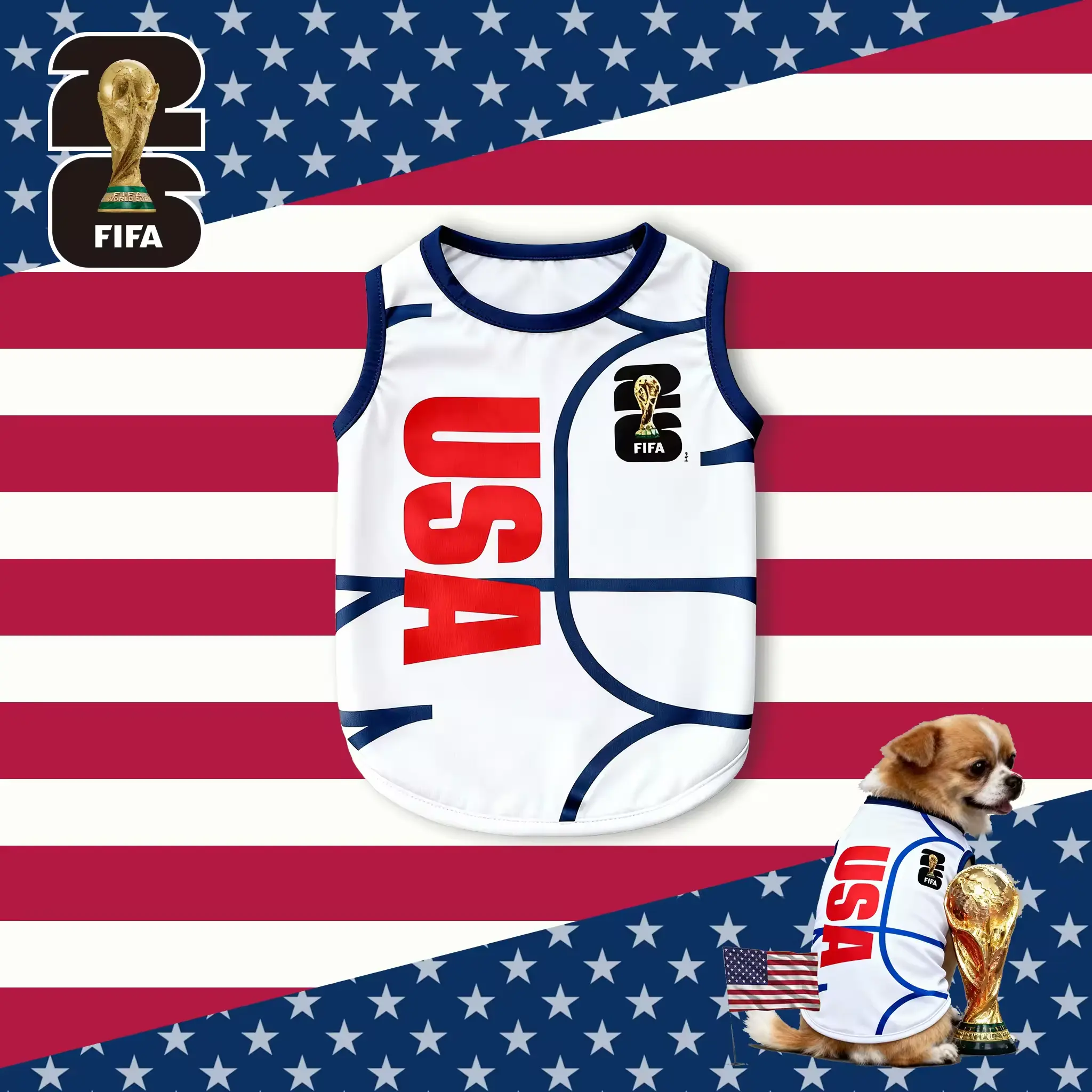 FIFA World Cup Official 2026 Licensed Luxury Pet Clothes Dog Jerseys  Cat T-shirt Comfortable Dog Apparel T Shirt Support USA/Mexico/Argentina/Brazil