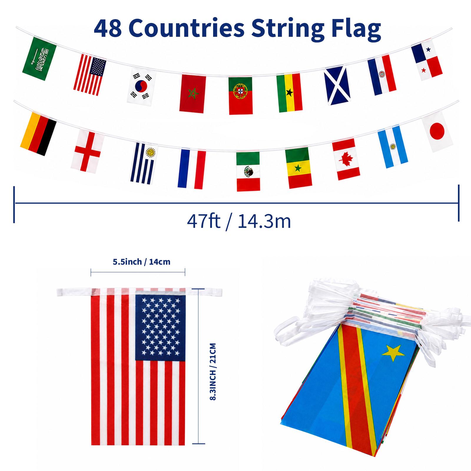 48-Country World Flags Bunting Banner Polyester String Pennants 47 Ft Indoor Outdoor Party & Game Day Decor