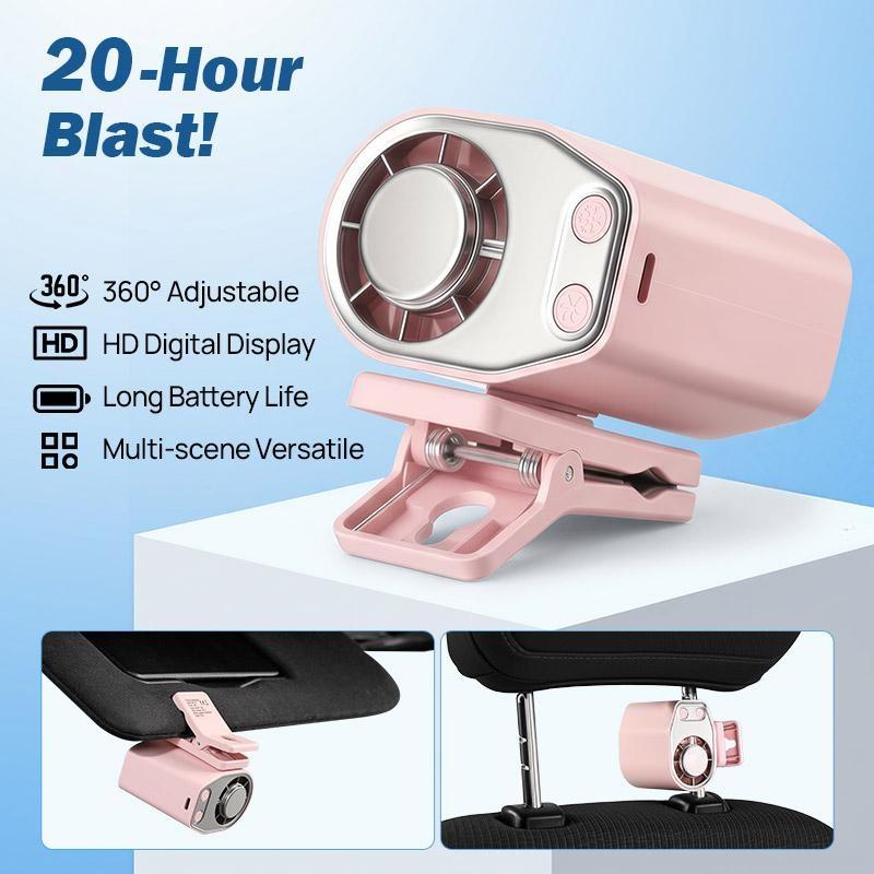 【Father's Day Gift】Joytutus Car Clip-On Fan, Car Accessories, Portable Fan with LED Display, 360&deg; Rotation, 100-Speed Stepless Adjustment, USB-Rechargeable Charging Button , Cars Accessories