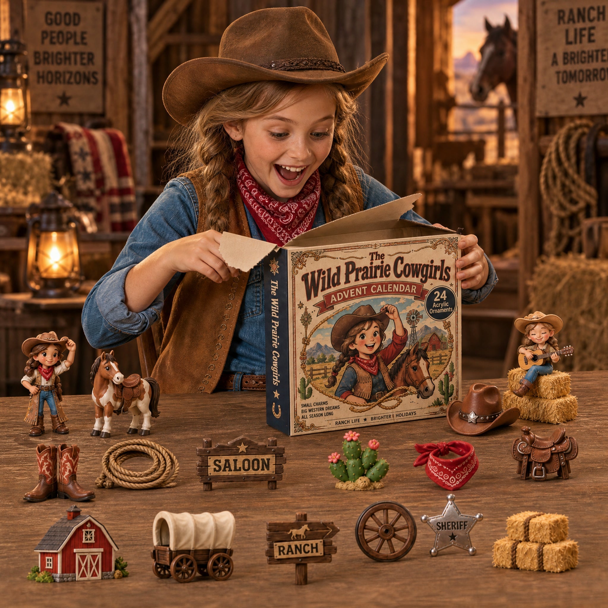Wild Prairie Cowgirls Advent Calendar 2026 - 24-Day Festive Countdown, Acrylic Charms Blind BoxChristmas gifts