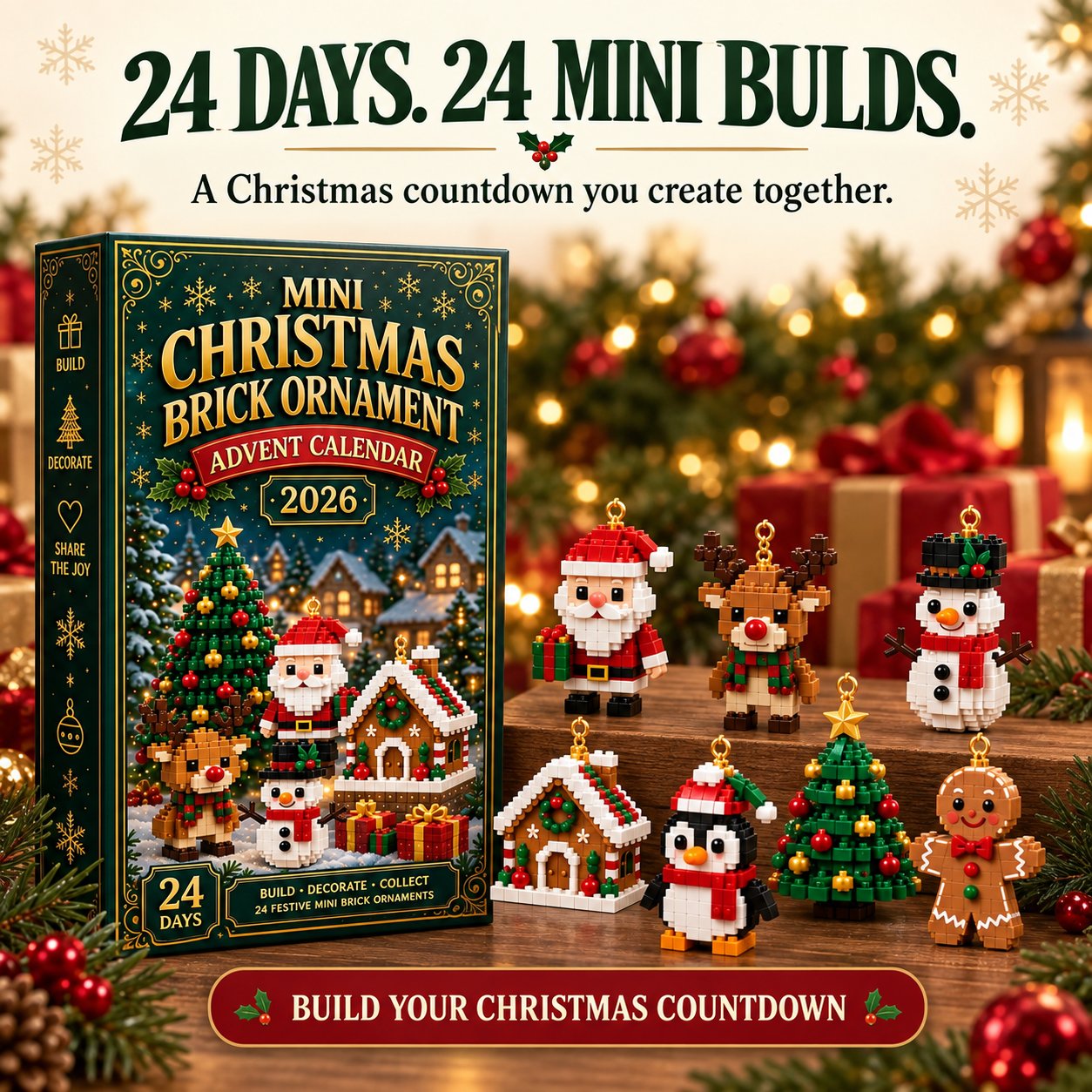 24-Day Christmas Ornament Advent Calendar – 24 Unique Mini Designs with Hanging Loops