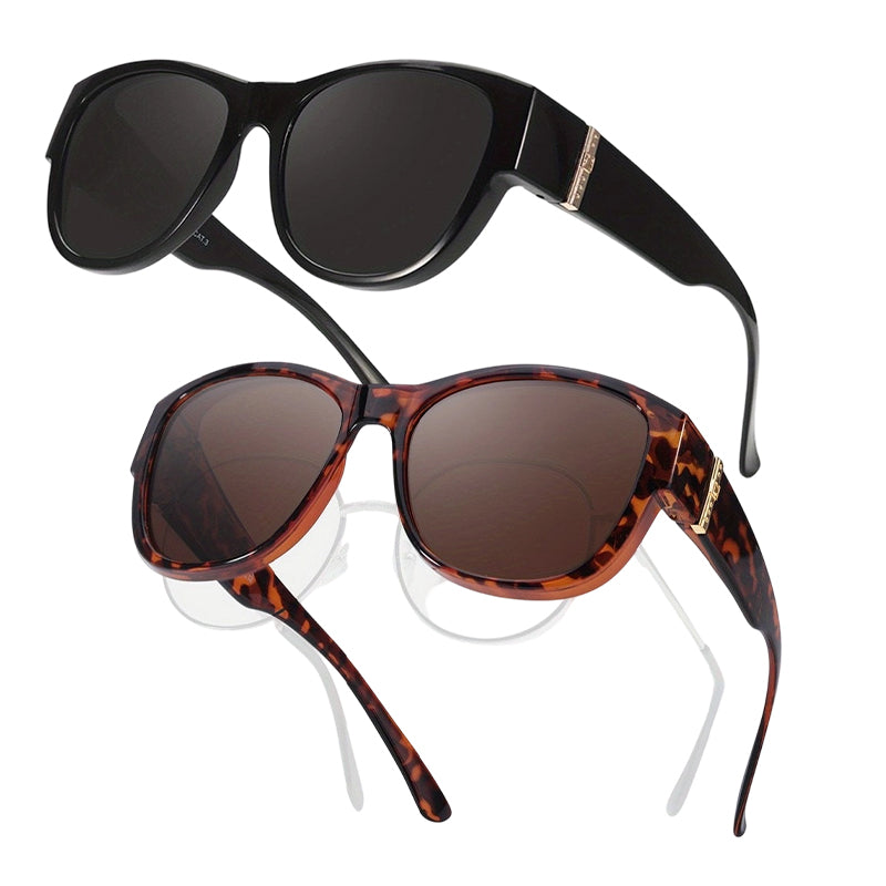 Glasses wearers: these oversized sunglasses slide right over your own glasses and make you look like a movie star—no expensive clip-ons, no fiddling with lenses!