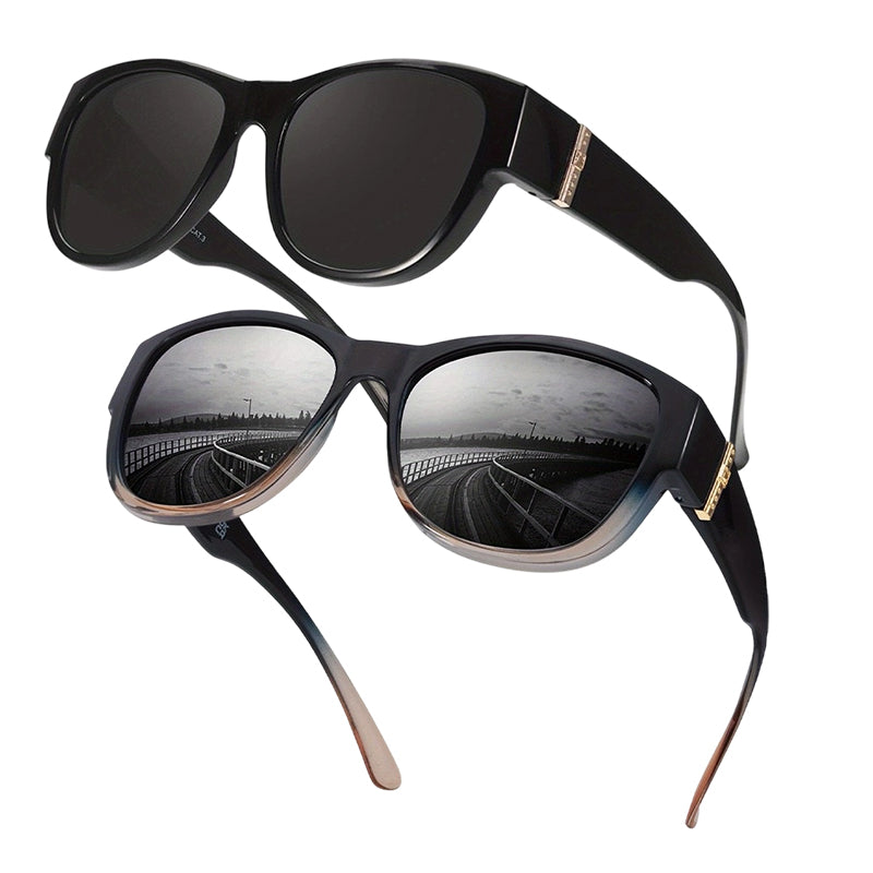 Glasses wearers: these oversized sunglasses slide right over your own glasses and make you look like a movie star—no expensive clip-ons, no fiddling with lenses!