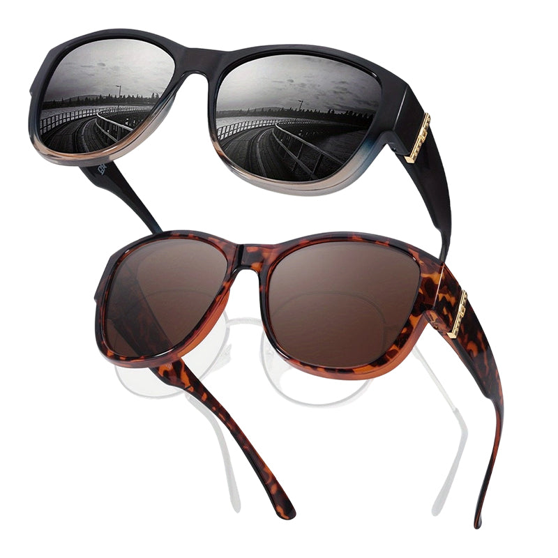 Glasses wearers: these oversized sunglasses slide right over your own glasses and make you look like a movie star—no expensive clip-ons, no fiddling with lenses!