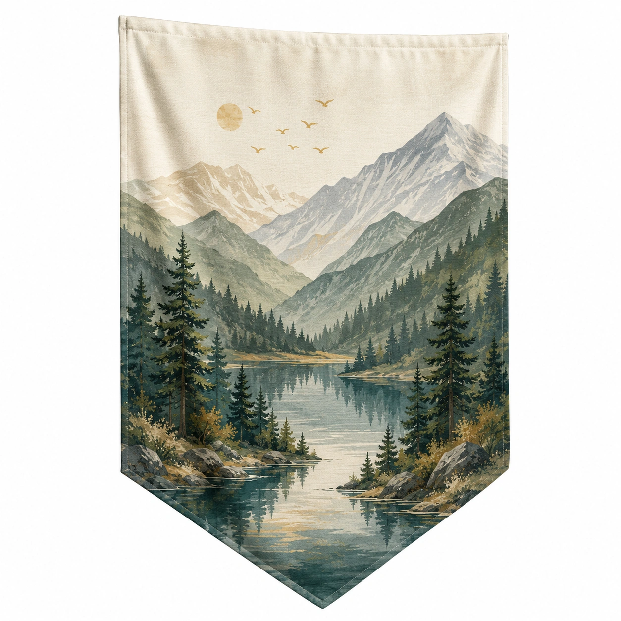 Tapiz de Paisaje Montañoso con Lago 100x150cm Verde/Beige-Meubl Ora