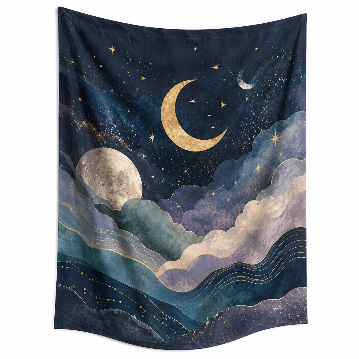 Tapiz Decorativo Nocturno Estrellas y Lunas Azul Multicolor-Meubl Ora