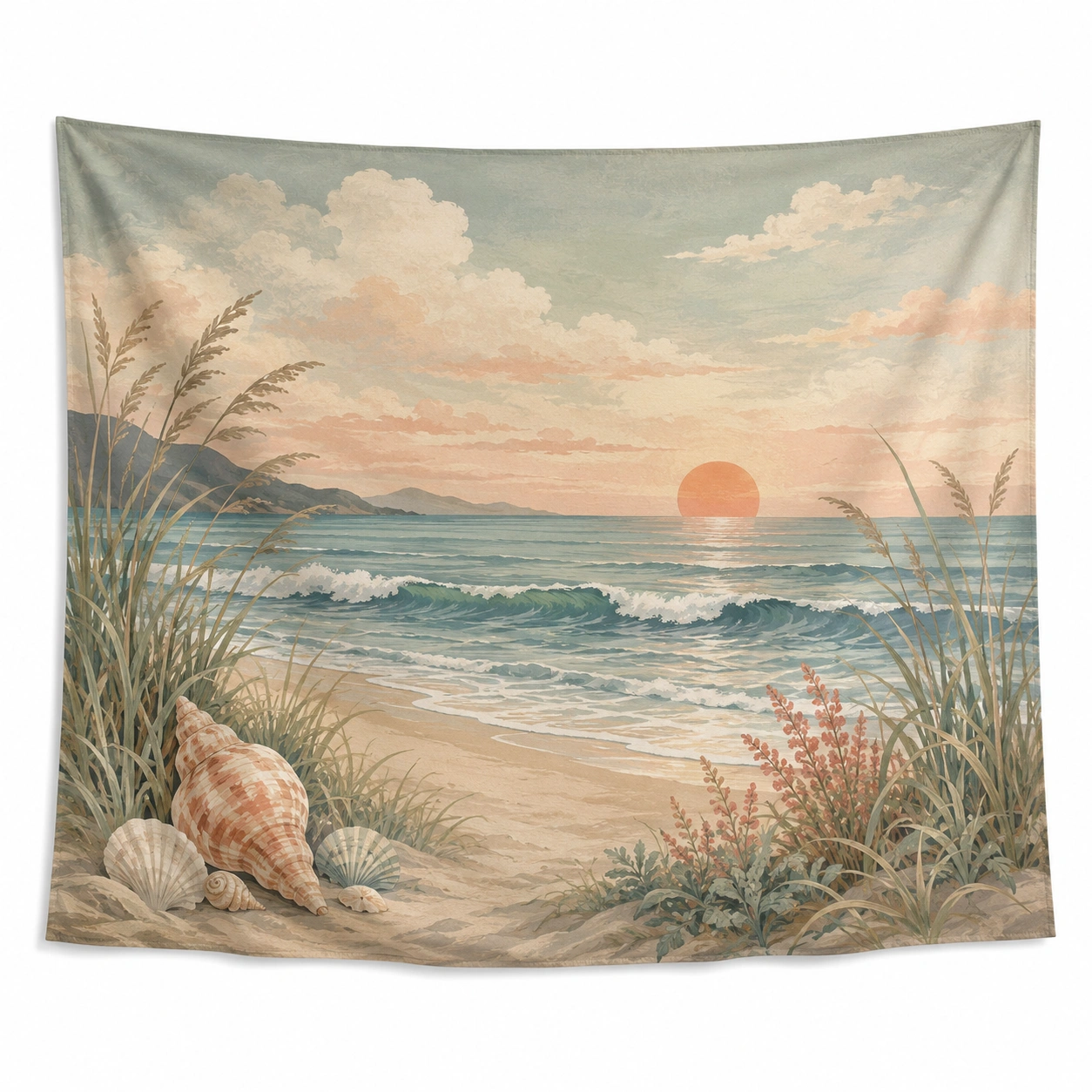 Tapiz Decorativo de Paisaje Marino al Amanecer 150x130 cm-Meubl Ora