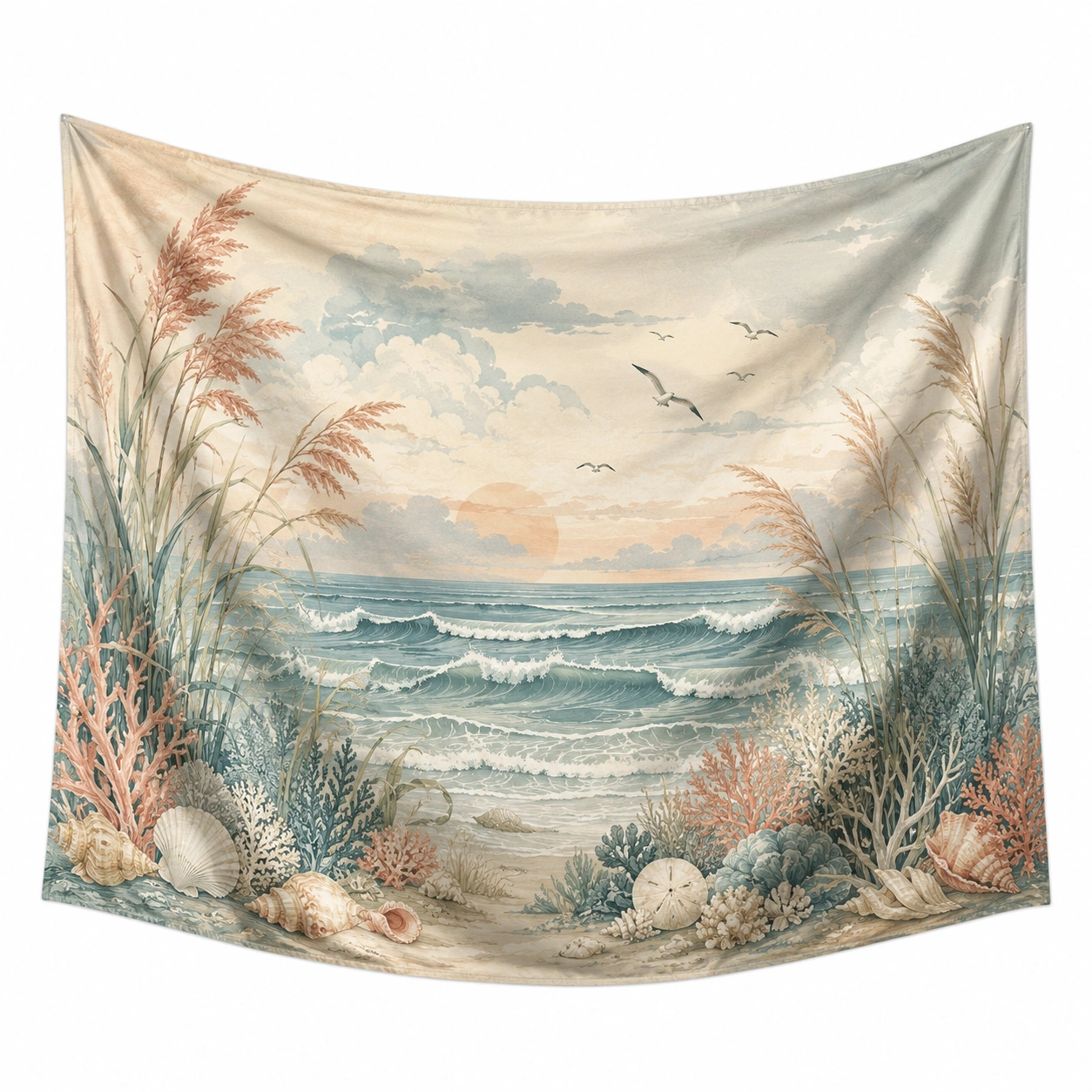 Tapiz Decorativo Paisaje Marino 150x130cm Azul/Beige-Meubl Ora