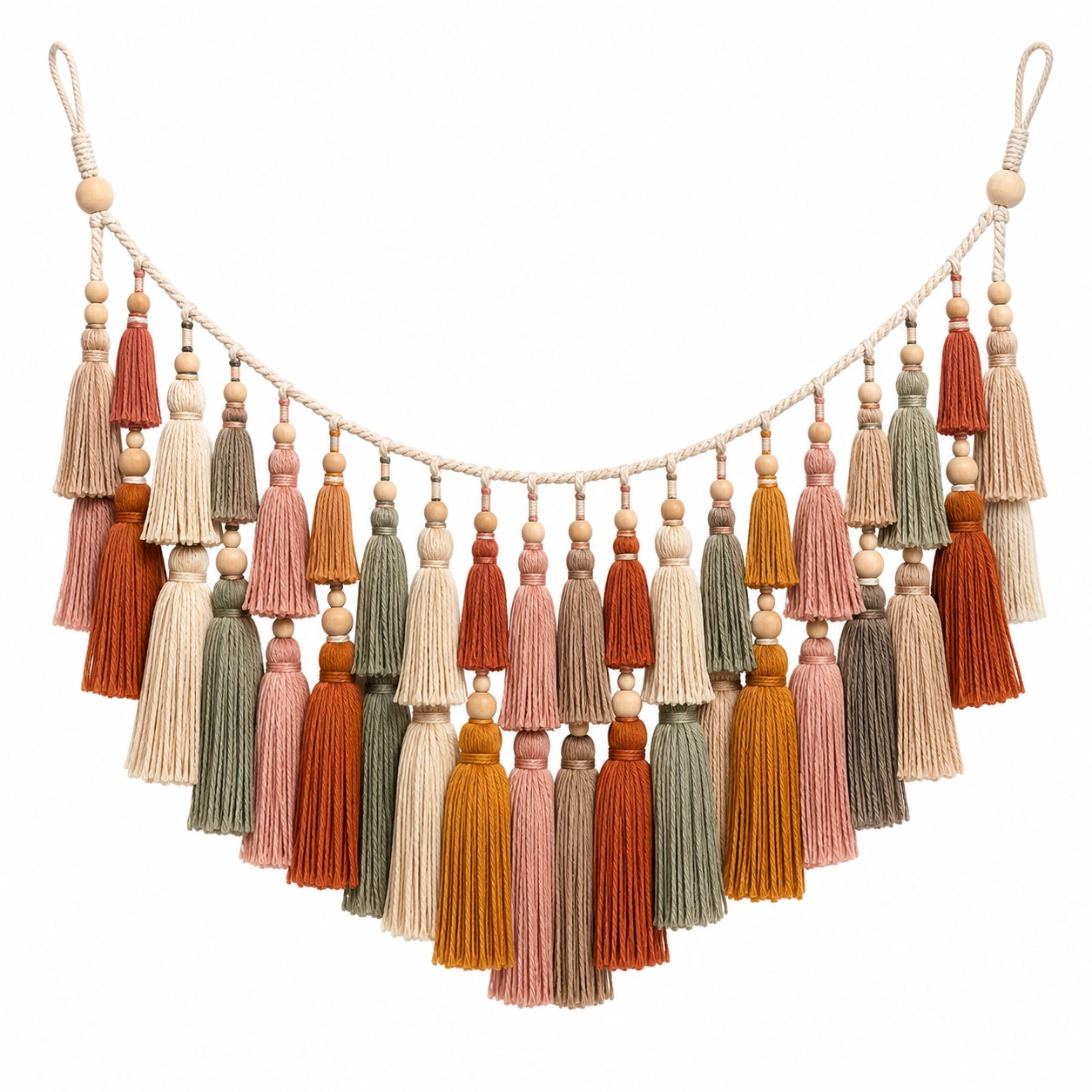 Guirnalda Decorativa Bohemia con Borlas de Colores Tierra-Meubl Ora