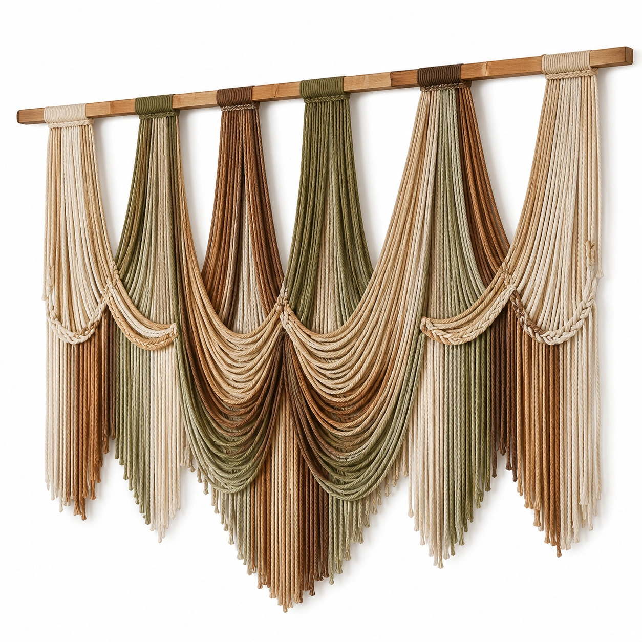 Tapiz de Macramé Bohemio para Pared en Beige, Verde y Marrón-Meubl Ora