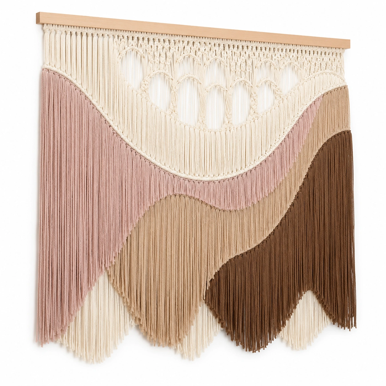 Tapiz de Macramé Bohemio para Decoración de Pared 100x80 cm Marfil/Rosa/Marrón-Meubl Ora