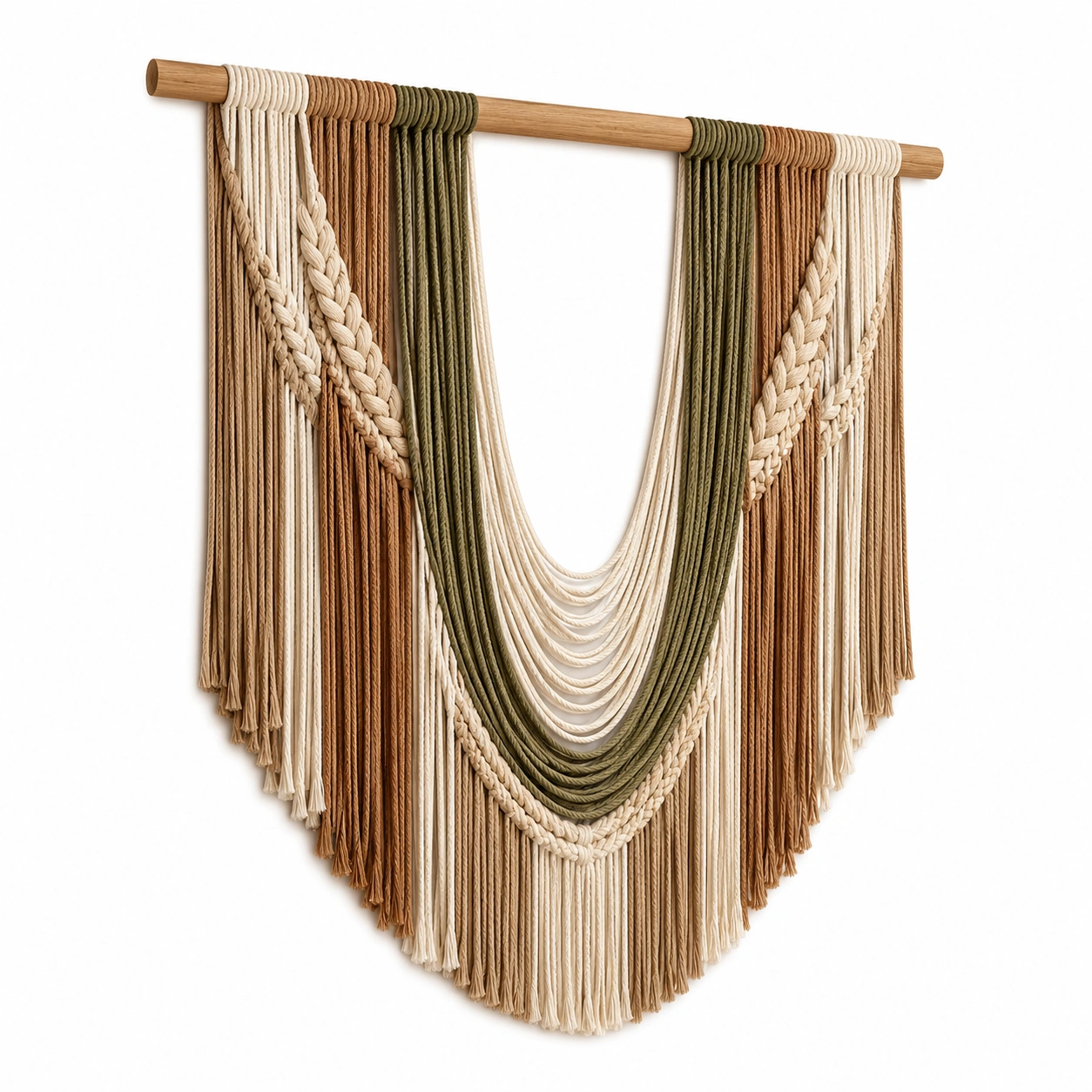 Tapiz de Macramé Bohemio Beige, Marrón y Verde para Decoración de Pared-Meubl Ora
