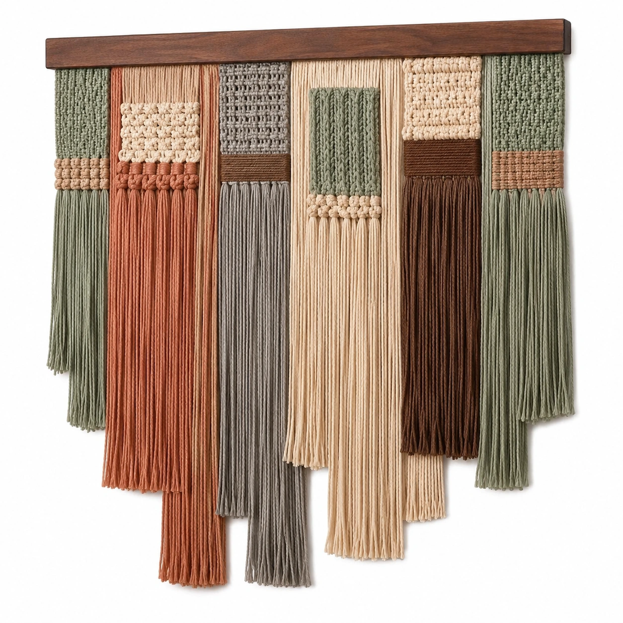 Tapiz de Pared Macramé Bohemio Verde/Marrón/Crema 50x70cm-Meubl Ora