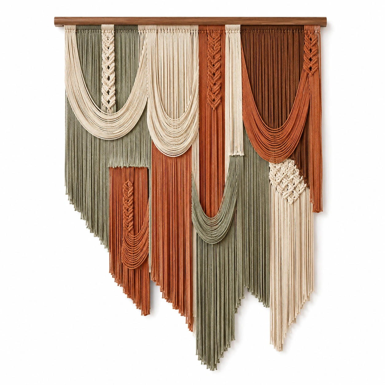 Tapiz de macramé bohemio en beige, verde y naranja-Meubl Ora