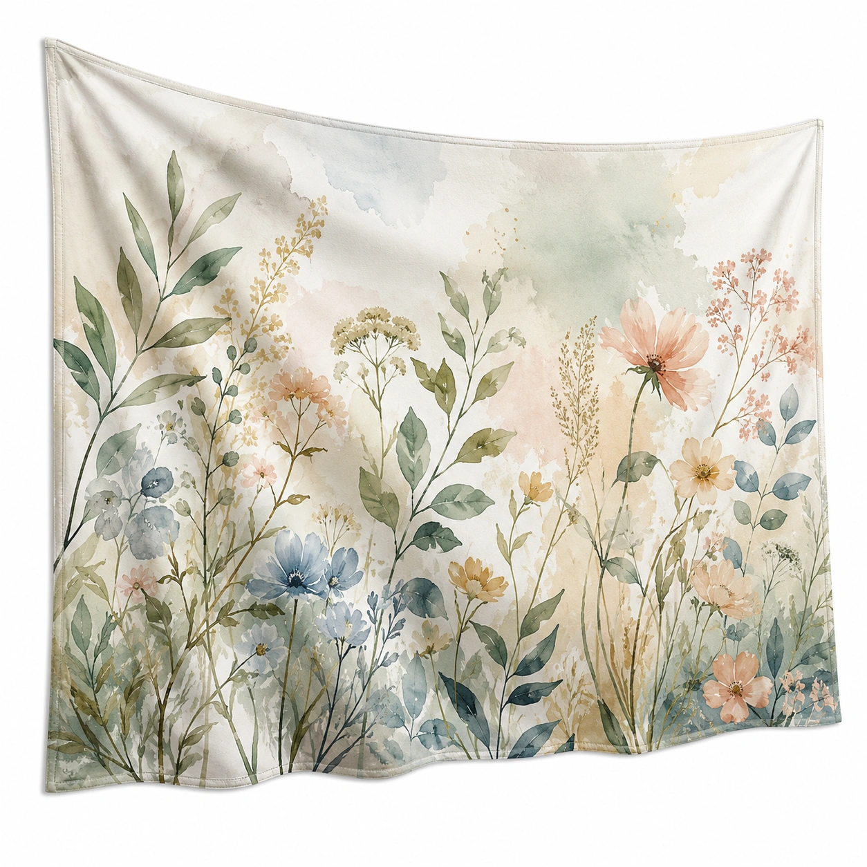 Tapiz Decorativo de Flores Acuarela en Tonos Pastel 150x200 cm-RALMOVIEL
